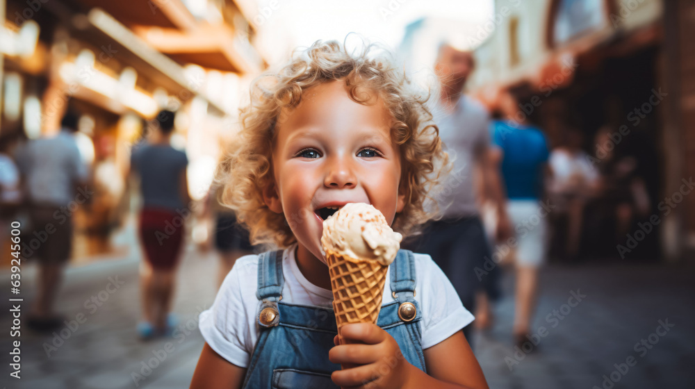 The girl is happy with her ice cream The girl is happy with her ice cream