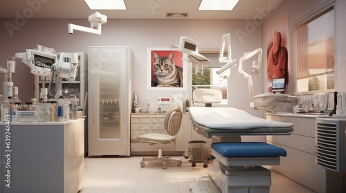 veterinary clinic, professional veterinarian cabinet with examination table. ai generated.  photo