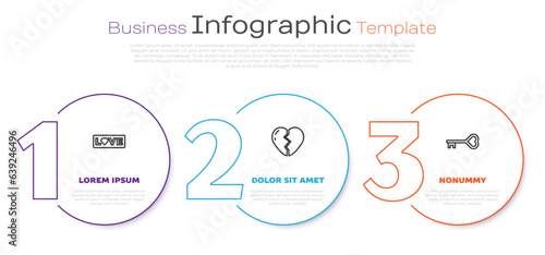 Set line Love text, Broken heart and Key in shape. Business infographic template. Vector © Oksana