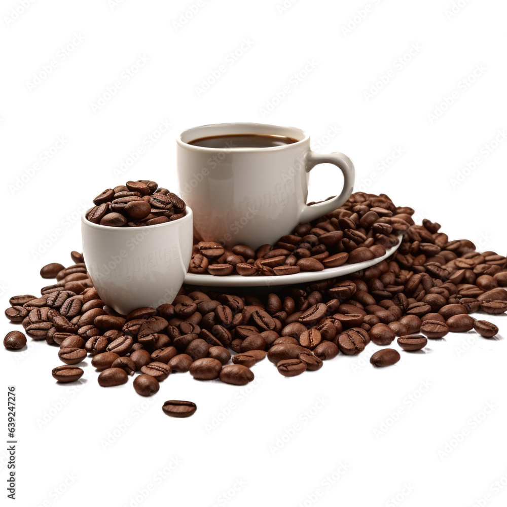 Coffee Beans and Mugs Gift Set isolated on transparent background. Generative AI Coffee Beans and Mugs Gift Set isolated on transparent background. Generative AI