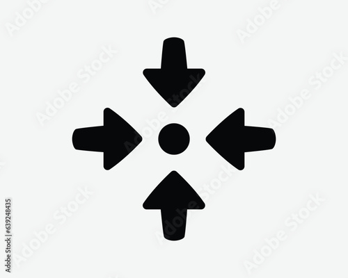 Gathering Point Icon Emergency Evacuation Plan Position Four 4 Arrows Arrow Pointing Black White Outline Shape Vector Clipart Illustration Sign Symbol