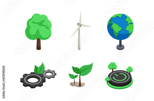 Green technology isometric icons set.