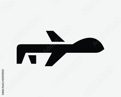 Military Drone Icon Remote Spy Plane Aircraft War Airplane Robot Black White Outline Shape Vector Clipart Graphic Illustration Artwork Sign Symbol