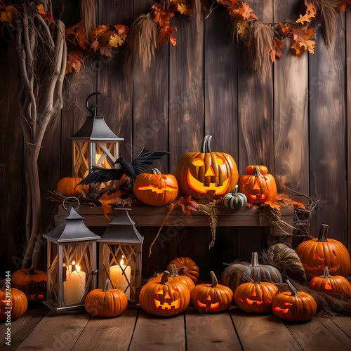 halloween pumpkin on a wooden background © Olga
