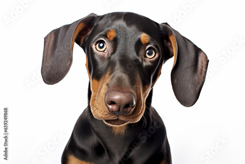 Portrait of Dobermann dog on white background
