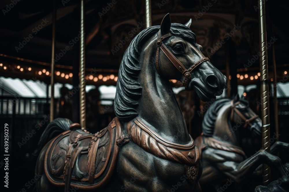 A horse statue on a carousel. Generative AI