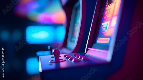 Close up shot to screen of an retro gaming arcade machine