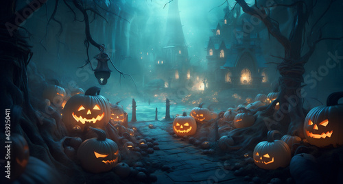 horror cemetery bat moon dark holiday grave night halloween pumpkin. Generative AI.