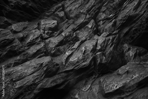 Black-white rock texture with cracks and veins. Close-up rock texture wallpaper background