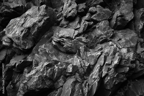 Black-white rock texture. Dark grey stone granite background for design. Rough cracked mountain surface. Close-up.