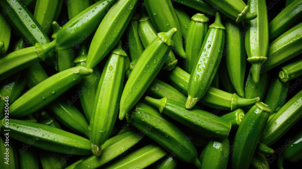 Green okra with waterdrops Green okra with waterdrops