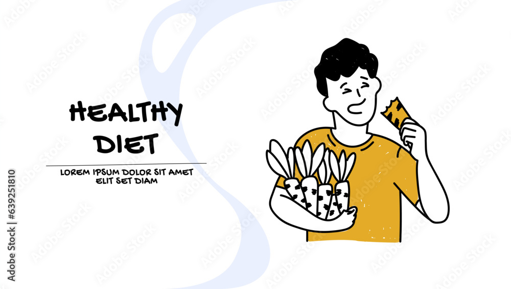 Vector of a man eating healthy snacks, sticks to a healthy diet Vector of a man eating healthy snacks, sticks to a healthy diet