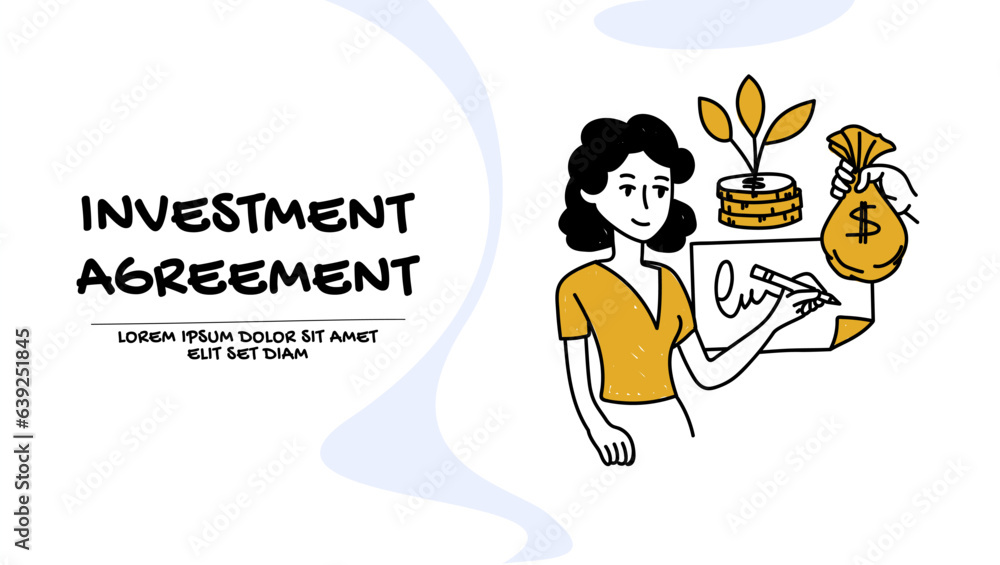 Business investment and agreements concept. Vector of a business woman signing an investment agreement