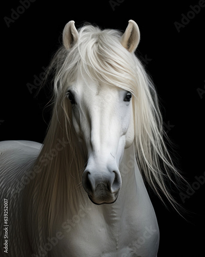 Generated photorealistic image of a white short horse