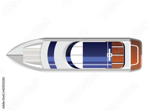 High angle view, directly above of a yacht. Vector illustration isolated object on a white background.