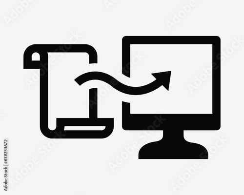 Save File On Computer Icon Upload Digital Document Digitalization Archive Storage Black White Outline Shape Vector Clipart Graphic Artwork Sign Symbol