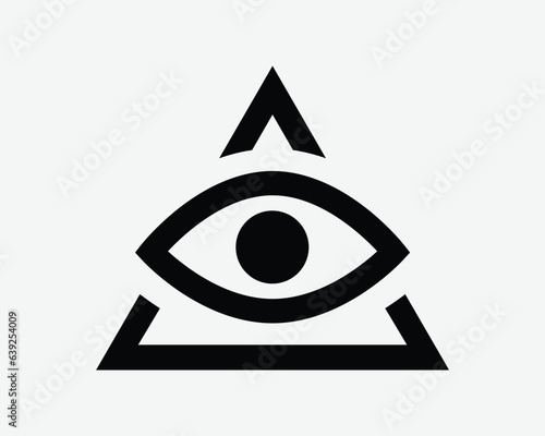 Triangle Eye Icon Pyramid Illuminati Magic Vision See Sight Freemason Spy Look Seeing Watch Watching Black White Shape Vector Illustration Sign Symbol