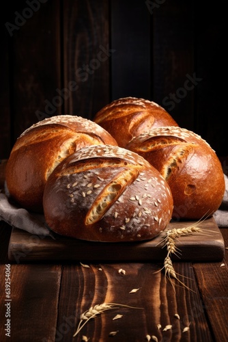 bread loaves on wooden background, ai generated