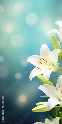 Enchanted Lily Ensemble - Blossoms Set Against a Shimmering Bokeh Dreamscape - A Vivid Canvas Ready for Your Expression - Beautiful Bokeh Flowers Lilys Background created with Generative AI Technology