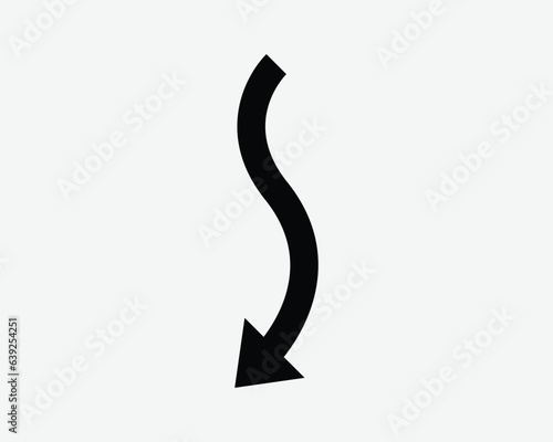 Wave Arrow Down Left Side Icon Pointer Point Navigation Direction Curve Curly Curvy Wavy Black White Shape Vector Clipart Graphic Artwork Sign Symbol