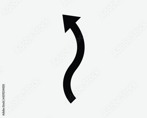Wave Arrow Up Left Icon Wavy Bend Curve Curvy Curly Point Pointer Navigation Path Direction Black White Shape Vector Illustration Artwork Sign Symbol