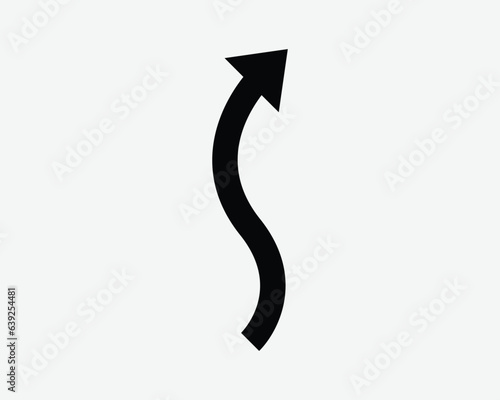 Wave Arrow Up Right Icon Wavy Curve Curly Curvy Pointer Point Path Navigation Direction Black White Outline Shape Vector Graphic Artwork Sign Symbol