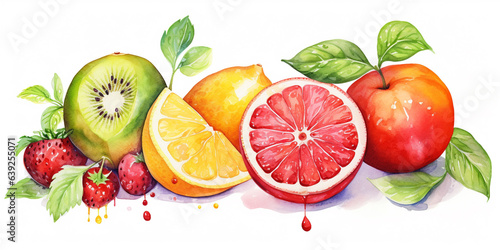 Set of fruit watercolor on white background.