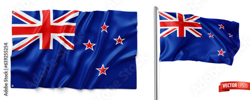 Vector realistic illustration of New Zealand flags on a white background
