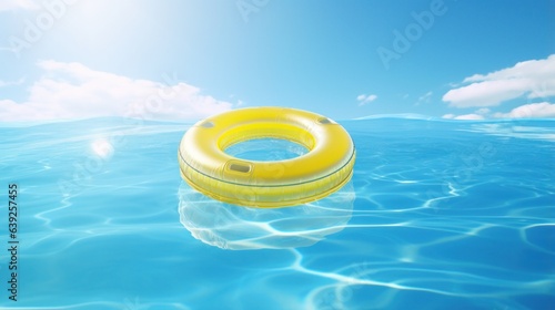 Lifering floats in a crystal clear blue swimming pool