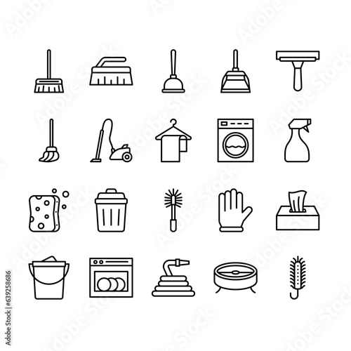 Cleaning tools outline icon set	