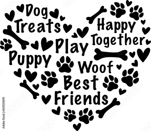 Dog lover Paw print vector illustration, Black and white dogs silhouette, dog woof, dog saying, Dog mom quotes, Puppy animals quote, Dog treats
