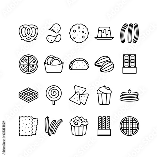 Snack outline icon set	