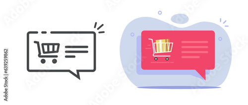 Ecommerce order notification info notice message received icon vector bubble speech graphic illustration line outline art stroke design, delivery sent status push popup simple pictogram shop cart