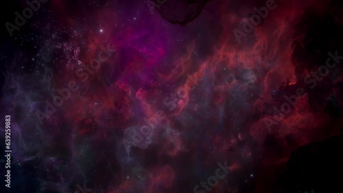 Orange and purple galaxy nebulae and stars and flight through space. Slow Camera track among shining nebula. artistic concept 3D animation for space exploration and science fiction. photo