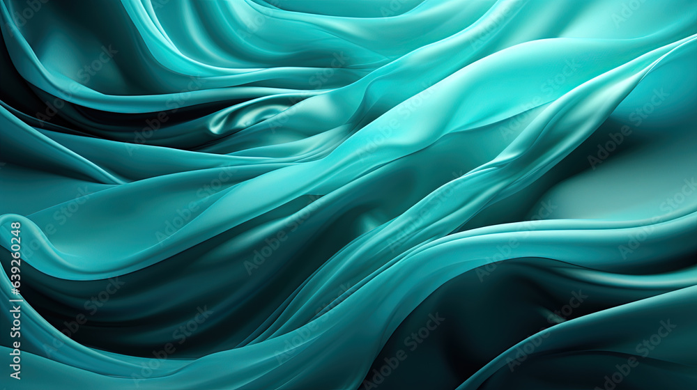 Flowing Soft Wavy Pattern Cyan Color Luxury Silk Cloth