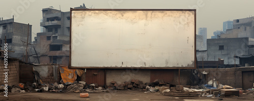 Empty white billboard in a slum area