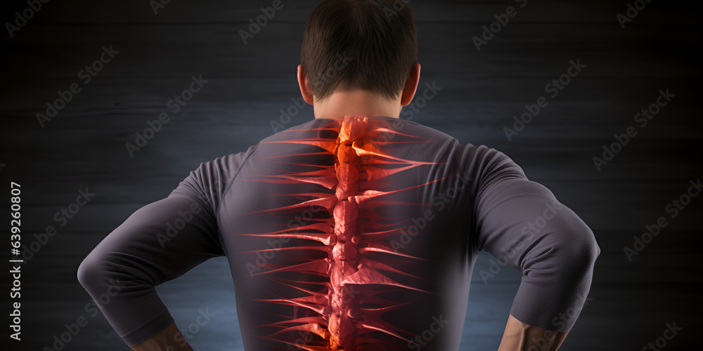 Spinal cord nerve energy impulses A man with a back pain in her back