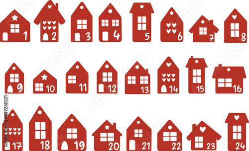 Set of Christmas houses Advent Calendar Numbers 1-24, Gift Tags Labels Plotter Cut file, Christmas ideas DIY, new year house vector silhouette