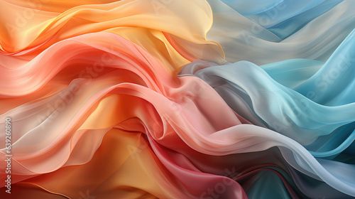 Flowing Soft Wavy Pattern Made of Gossamer Pink and Cyan Color Luxury Silk Transparent Cloths