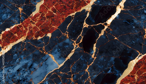 Red and dark blue and gold colors marble texture AI generated