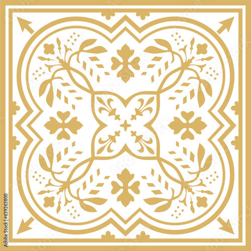 Vector golden colored square ornament of ancient Greece. Classic tile pattern of the Roman Empire