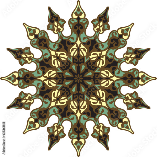 Vector colored round Turkish ornament. Endless Ottoman national circle.