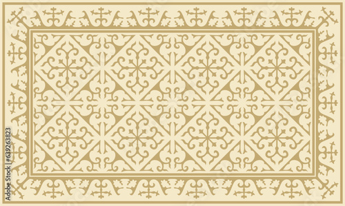 Vector golden square Kazakh national ornament. Ethnic pattern of the peoples of the Great Steppe, Mongols, Kyrgyz, Kalmyks, Buryats..