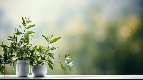 Plant leaves cast a blurry shadow on the white wall. Minimal abstract background for product presentation. Spring and summer.