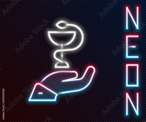 Glowing neon line Caduceus snake medical symbol icon isolated on black background. Medicine and health care. Emblem for drugstore or medicine, pharmacy. Colorful outline concept. Vector