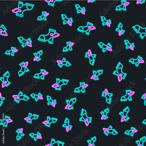 Line Hermes sandal icon isolated seamless pattern on black background. Ancient greek god Hermes. Running shoe with wings. Vector