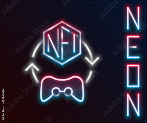 Glowing neon line NFT Digital crypto art icon isolated on black background. Non fungible token. Colorful outline concept. Vector