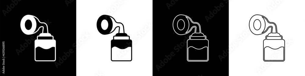 Fototapeta premium Set Breast pump icon isolated on black and white background. Vector