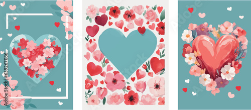 set background with hearts valentine's day greeting card set cute nice style flowers hearts watercolor