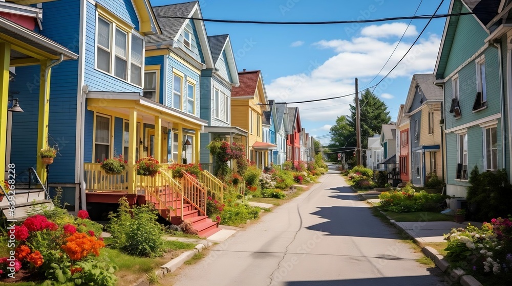Colorful row of houses lining a quaint village street
Colorful row of houses lining a quaint village street